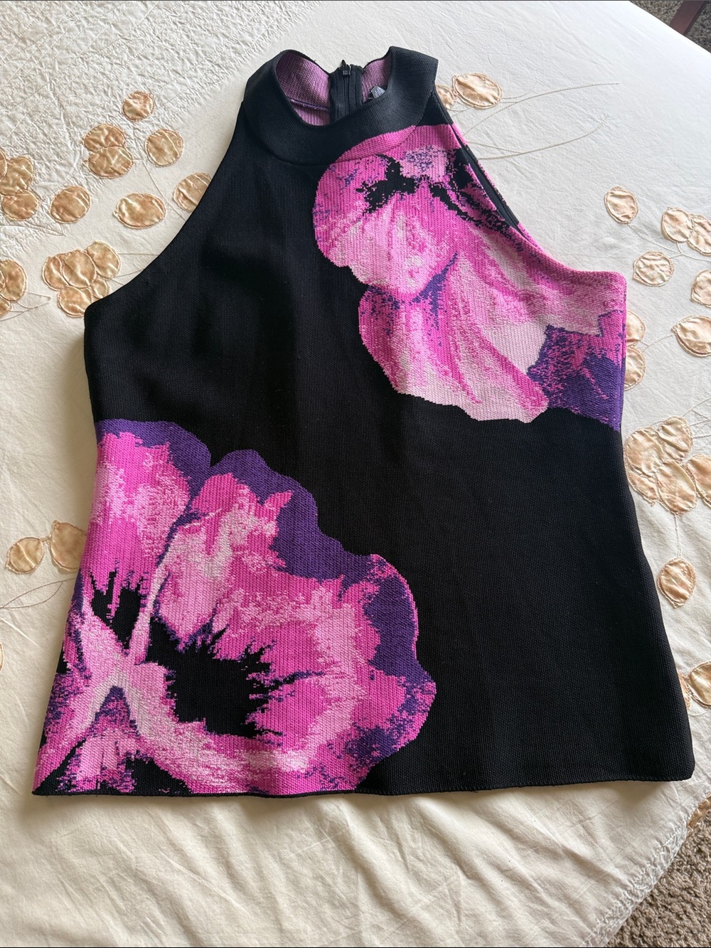 White House Black Market Black Tank with Pink Floral Motif